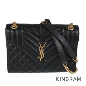 Saint Laurent Envelope Leather Shoulder Bag Black